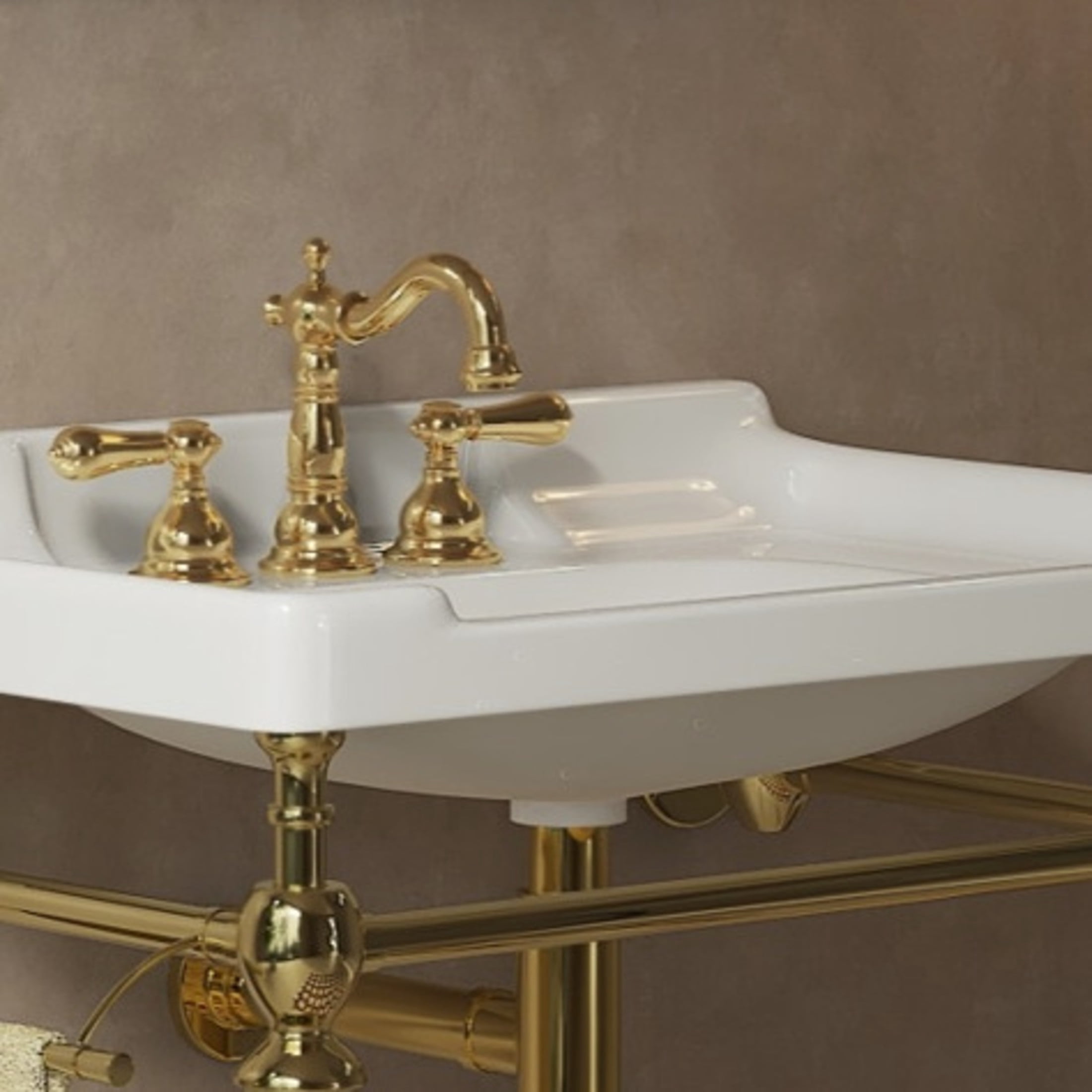 Noble House Vici 28" Bathroom Ceramic Basin Sink, 3 Faucet Holes with Wide Countertop Deck Toiletries Storage, White
