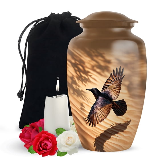 Yatskia Flying Crow Large Funeral Urns for Human Ashes Adult Mom and Dad, Decorative Cremation Urn for Ashes Adult Male, (Classic Large, 10 Inch)