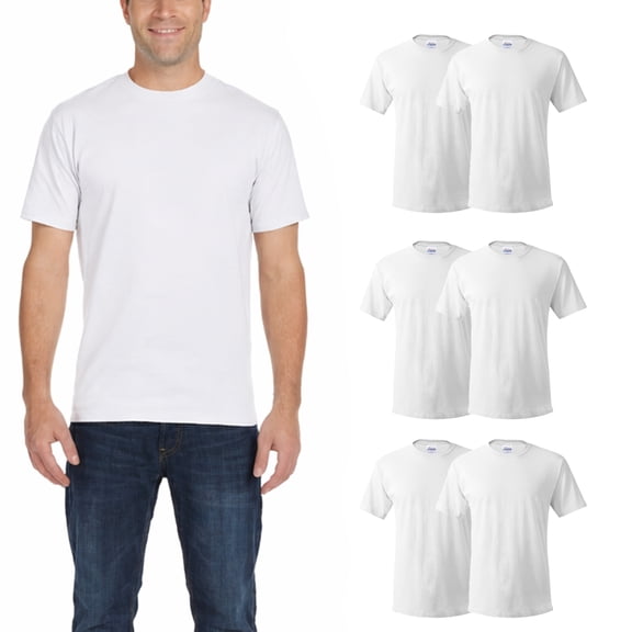 Hanes Essential-T Crewneck Short Sleeve Men's White T-Shirt, 100% Cotton, Size L, 6 Pack