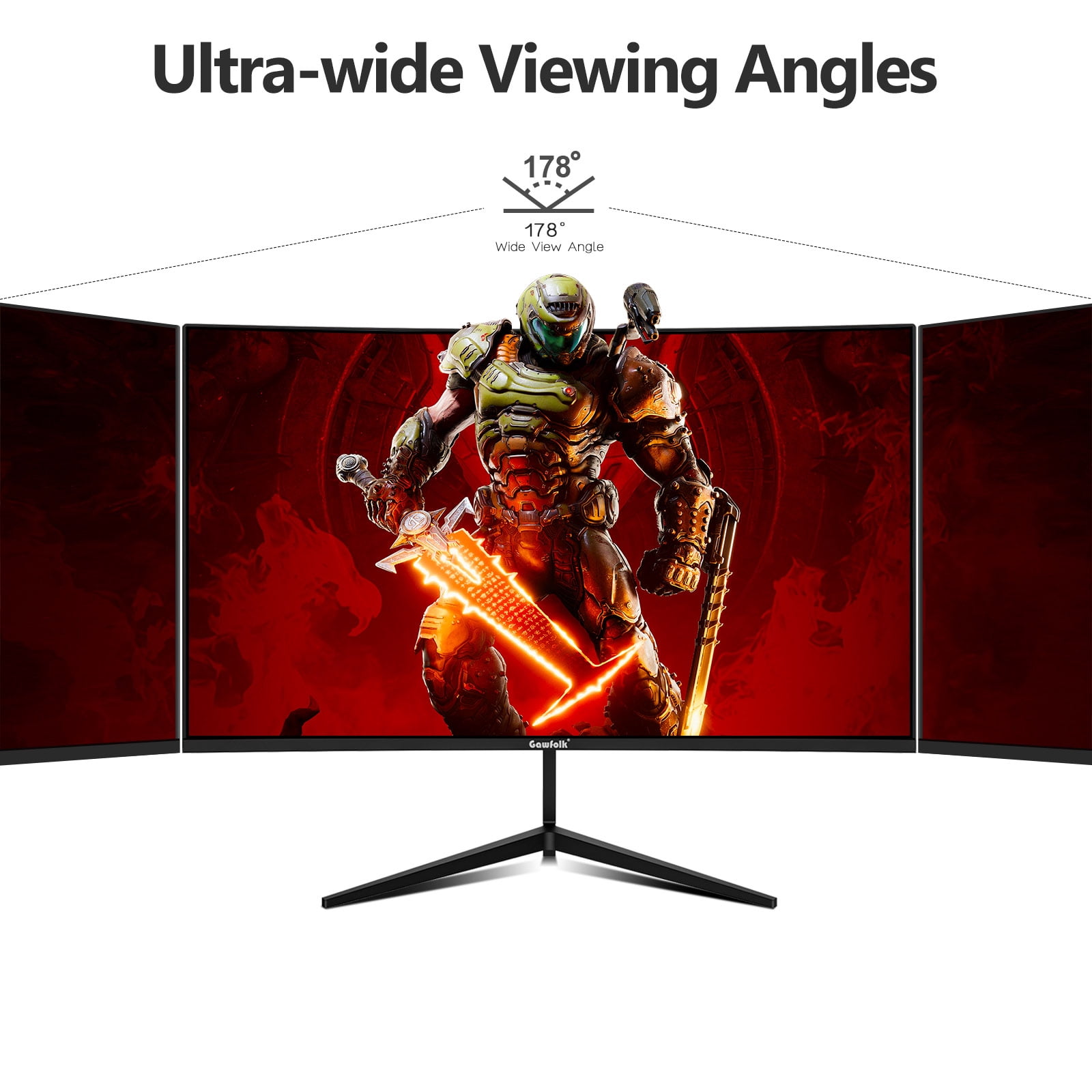 Gawfolk Gaming Monitor 165Hz/180Hz 24-inch 1080p Curved Computer PC Monitor  , Eye-Care Technology, DP, HDMI, Black, Wall Mounting 