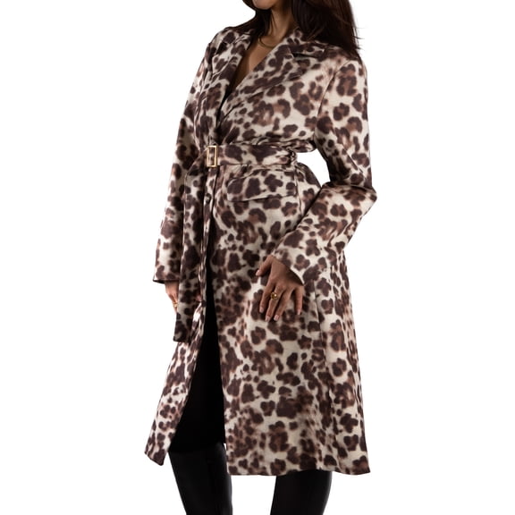 DARING DIVA Women's Fashionable Animal Print Trench Coat XS Beige