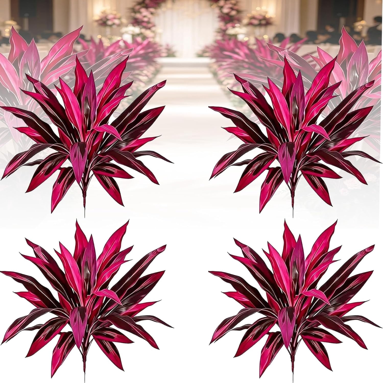 Large Artificial Boston Fern & Dragon's Blood Tree Plants, Vibrant Pink Purple Faux Foliage, UV Resistant Outdoor Fake Plants for Garden Patio Balcony Wedding Decor (2pcs)