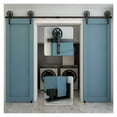 thumbnail image 3 of 4-12FT Sliding Barn Door Rails & Floor Guide, Black Big Spoke Wheels Hanger System Double Door Hardware Kits ,Easy to Install, 3 of 6