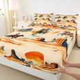 thumbnail image 3 of Castle Fairy Western Cowboy Twin Sheet Sets 3pcs for Female Men,Blue Orange Twin Fitted Sheet Microfiber,Exotic Style Breathable Flat Sheet,Ultra Soft Home Decor, 3 of 7