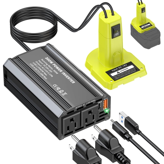 Inversor de Energía TANHEYIN 300W DC 18V a AC 110V con 2 Salidas de Corriente