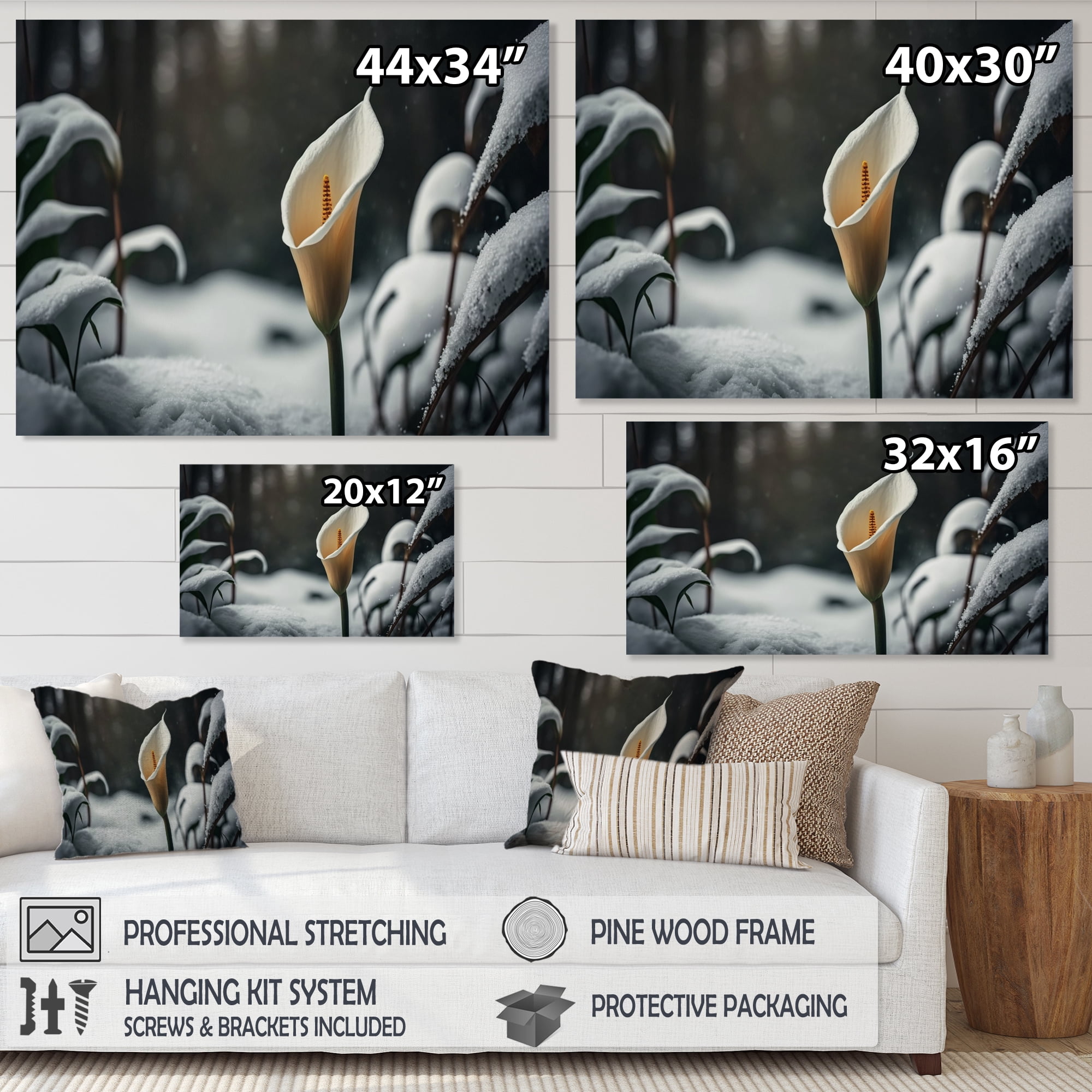 Designart A Blooming White Calla Lily Flower Winter II Canvas Wall Art