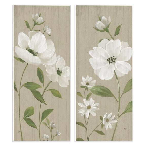 Stupell Industries Cottage Blossoms on Beige Plants & Flowers Painting Unframed Art Print Wall Art, 7 x 17, Set of 2