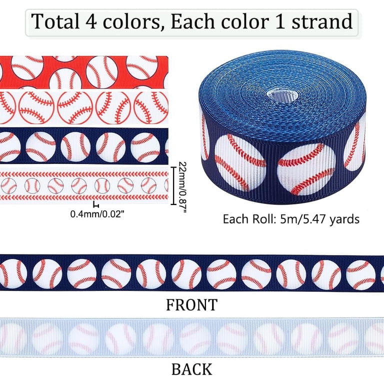 4 Rolls Baseball & Rugby Grosgrain Ribbon - 7/8" X 20 Yards Total, Sports Theme Craft Ribbon