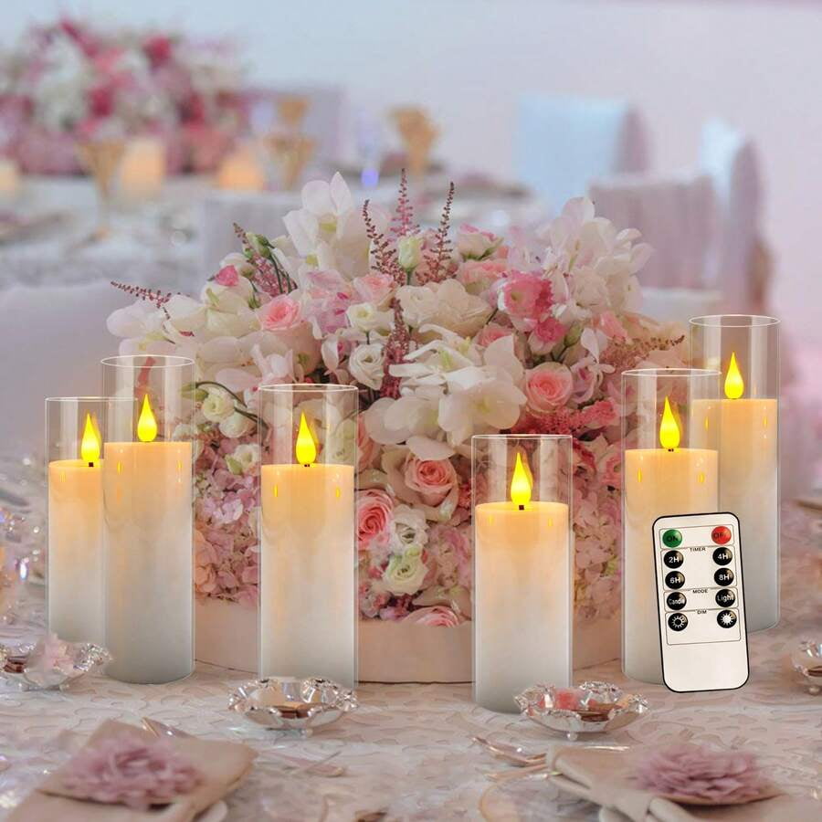 24 Acrylic Transparent Flameless LED Candle Lights, White, 3 Sizes, With Remote Control And Timing Function, Battery Powered, Adjustable Brightness, Perfect For Making Wishes