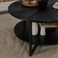 thumbnail image 5 of LEEMTORIG 33.5" Round Wood Coffee Table, 2-Tier Circle Round Coffee Table with Storage for Living Room, Mid-Century Modern Style with Texture Surface, Black Brass, KFZ-1338, 5 of 7