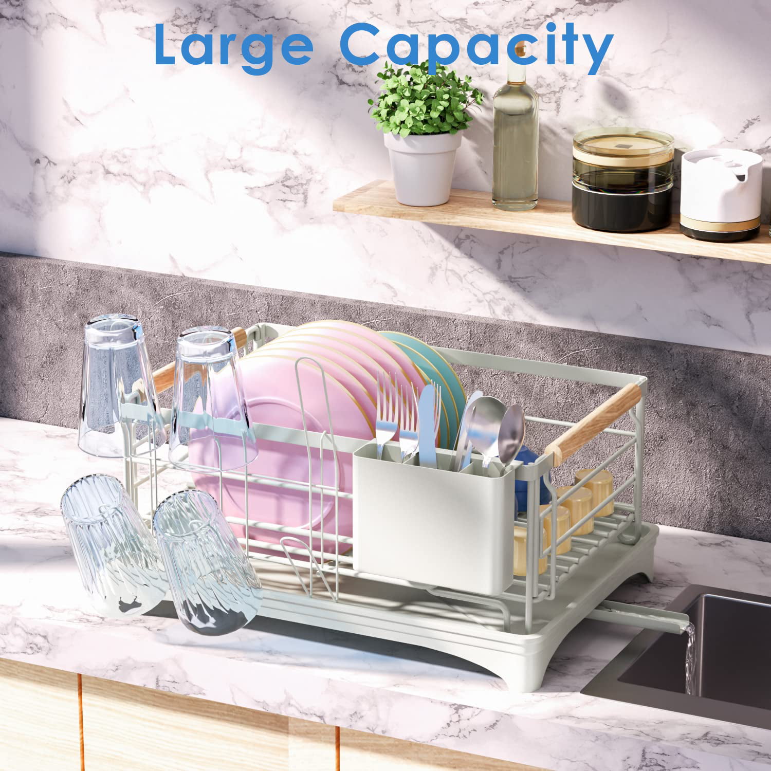 ULG Dish Drying Rack with Drainboard, Countertop Dish Rack, Rustproof Dish  Drainer for Kitchen Counter, Draining Rack with Detachable Utensil Holder