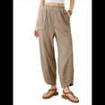 thumbnail image 2 of Pantalones Anchos y Holgados para Mujer, Estilo Palazzo Harén, Informales, con Cintura Elástica y Bolsillos. Caqui L, 2 of 10