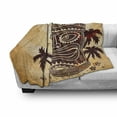 thumbnail image 2 of Tribal Soft Flannel Fleece Throw Blanket, Totem Traditional Tiki on Polka Dots Backdrop with Palm Trees, Cozy Plush for Indoor and Outdoor Use, 50" x 70", Burgundy and Sand Brown, by Ambesonne, 2 of 5