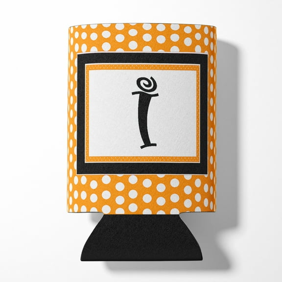 Letter I Initial Monogram - Orange Polkadots Can or Bottle Hugger
