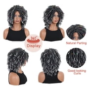 QUEENTAS Dreadlock Wigs for Women Braided Wigs Short Curly Braid Wig Synthetic Faux Locs Twist Braiding Hair Wigs (Black/Grey)