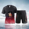 thumbnail image 3 of Conjunto de dos piezas con estampado de osito de peluche con degradado unisex de verano 2024 y patrón de dibujos animados, ropa deportiva informal, 3 of 5