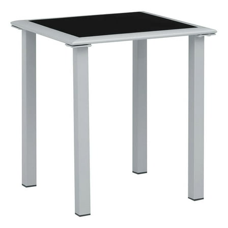 Patio Table Black and Silver 16.1"x16.1"x17.7" Steel and Glass