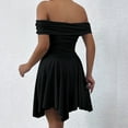 thumbnail image 6 of Women'S Off the Shoulder Mini Dress Ruffle Hem Ruched Corset Short Cocktail Party Dresses Black S, 6 of 8