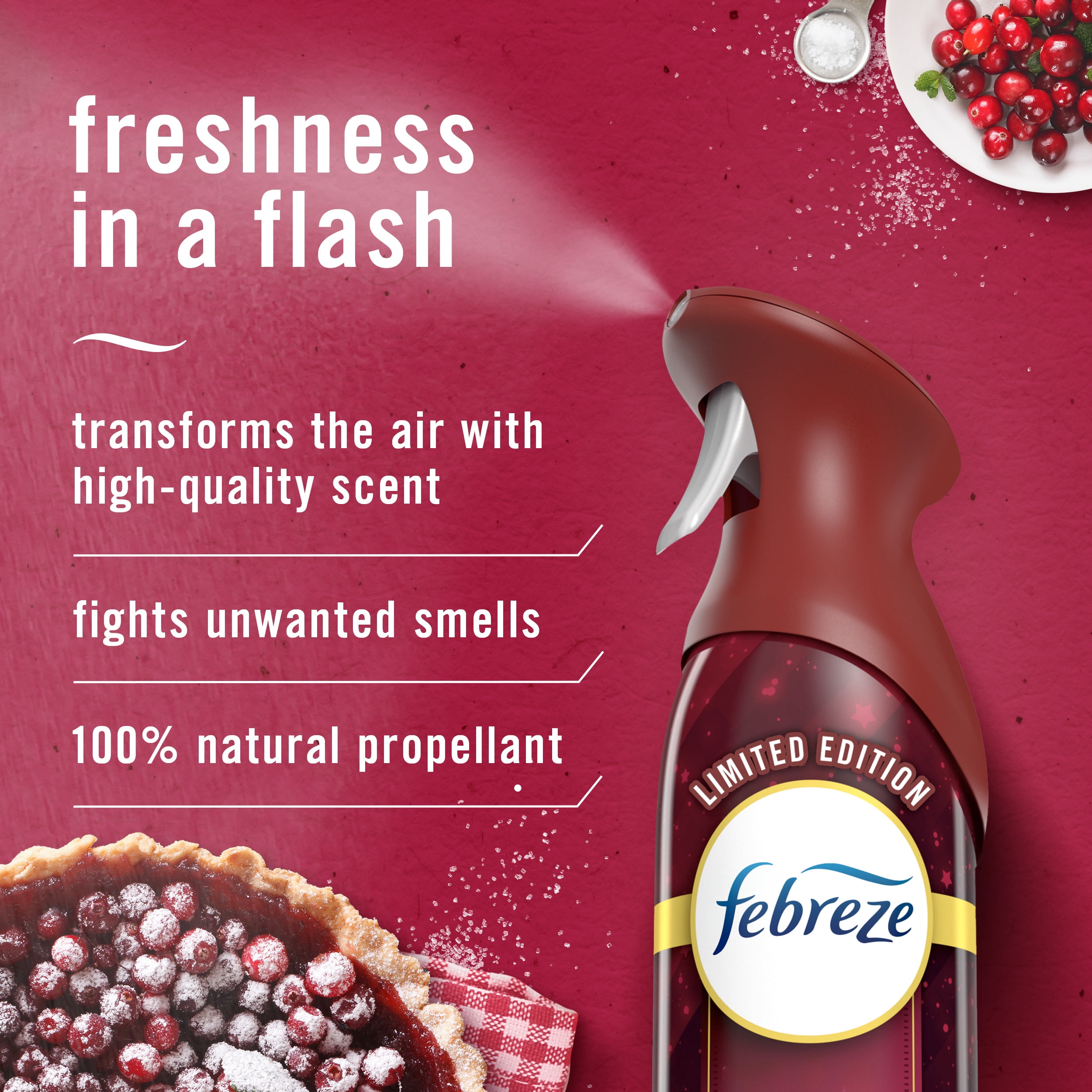Febreze Air Mist, Odor-Fighting Air Freshener, Cranberry Crumble, 8.8 oz. Aerosol, Pack of 2