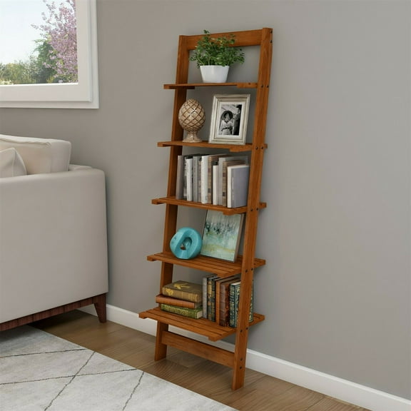 5-Tier Heavy Duty Wooden Ladder Bookshelf Storage Shelf Bookcase Shelves