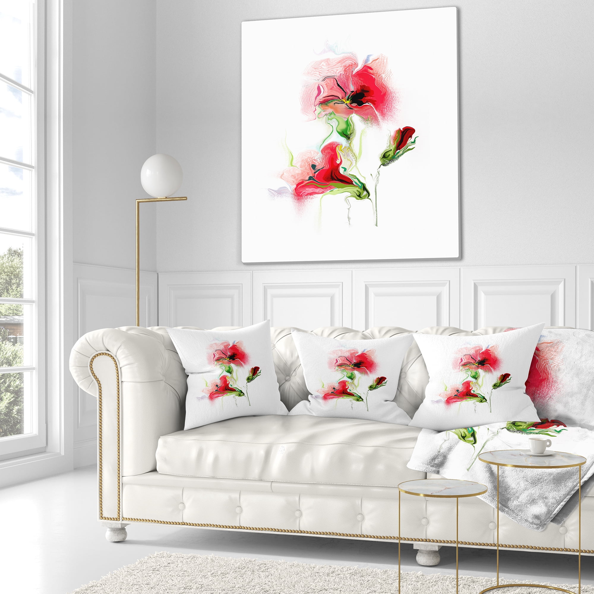 Designart Red Floral Watercolor Illustration - Animal Throw Pillow - 16x16