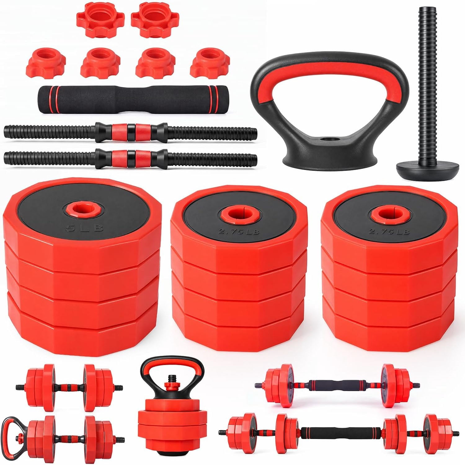 Adjustable Dumbbell Set, 45Lbs Free Weight Set with Connector, 4 in 1 Gym Set Used As Kettlebell, Dumbbell, Home Gym Weight Dumbbells Set