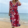 thumbnail image 4 of Edvintorg 3/4 Sleeve Dress for Women Floral Printed V Neck Casual Long Dresses Plus Size Fashion Clothing Women S-3XL Wine, 4 of 6