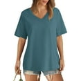thumbnail image 2 of Womens Tops Women's T-Shirt V Neck Short Sleeve Solid Color Casual Loose T-Shirt Top, 2 of 7