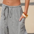 thumbnail image 5 of Plaid Barrel Pants for Women Summer 2026 Casual Loose Wide Leg Lounge Trousers Striped Capri with Pockets White XL, 5 of 6