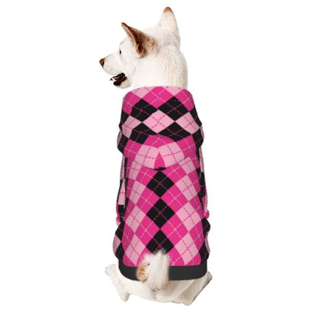 Balery pink and black argyle Sudadera con Capucha para Perros Pequeños – Ropa para Mascotas, Disfraz para Perros y Gatos, Ideal para Fiestas y Cosplay-Large