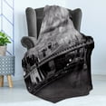 thumbnail image 4 of New York Soft Flannel Fleece Throw Blanket, Black and White Panorama of NYC Skyline Focus on Manhattan Bridge Photograph Print, Cozy Plush for Indoor and Outdoor Use, 50" x 60", Grey, by Ambesonne, 4 of 5