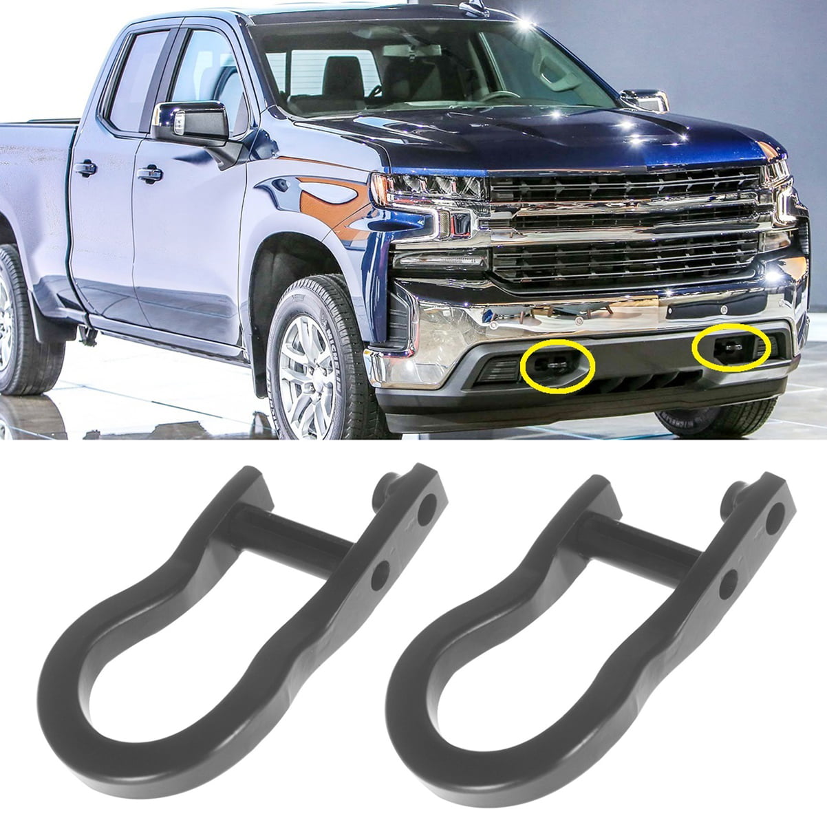 SINTLY Front Tow Hooks Ring Compatible for 2007-2019 Chevy Silverado GMC Sierra 1500 Replace 84192871 Black Front Lower Bumper Trailer Ring Steel Alloy 
