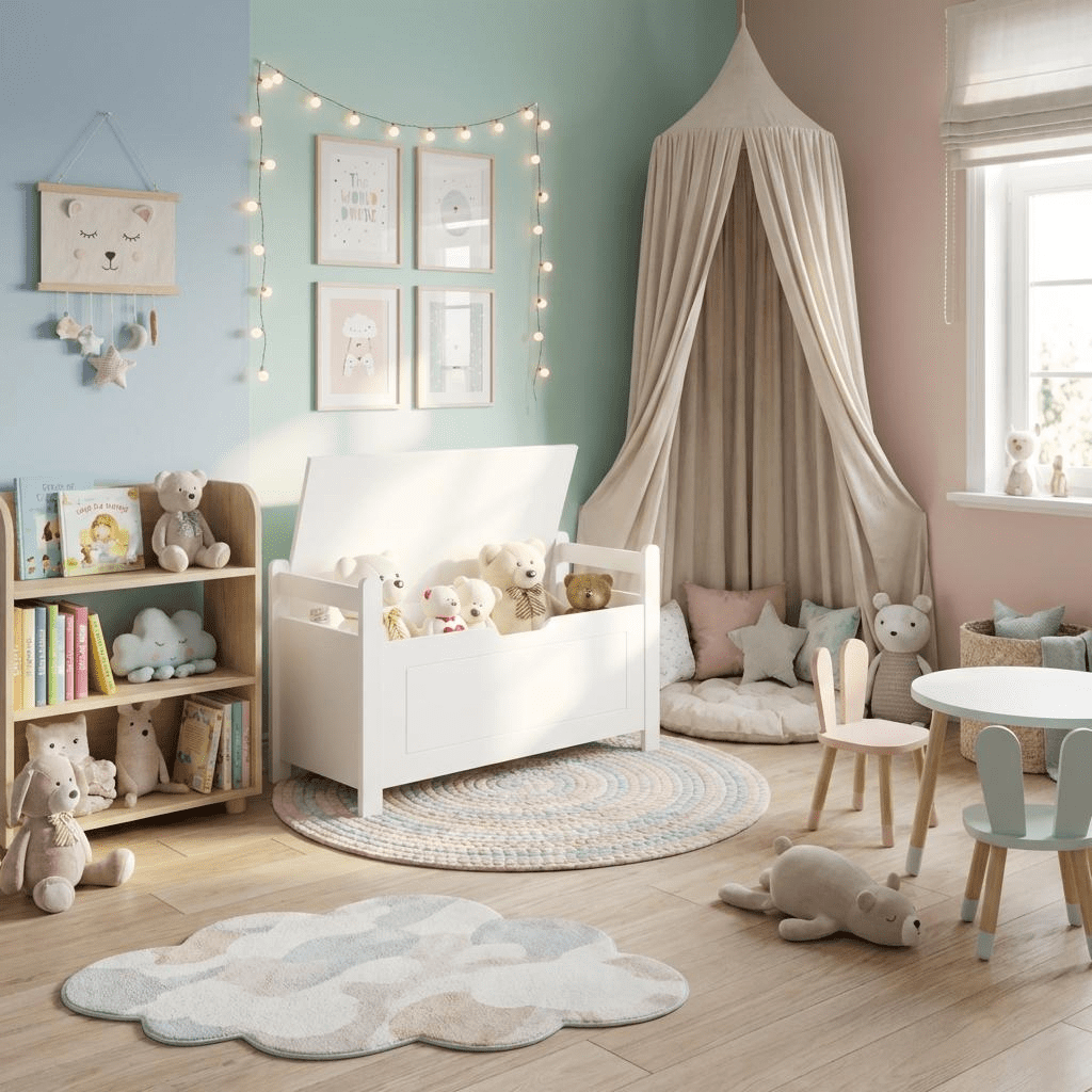 FurnitureR Kids Toy Box Chest with Cushion Seat, White Wooden Storage Bench for Playroom & Nursery, Large Toy Storage Organizer Trunk with Safety Hinge & Flip-Top Lid