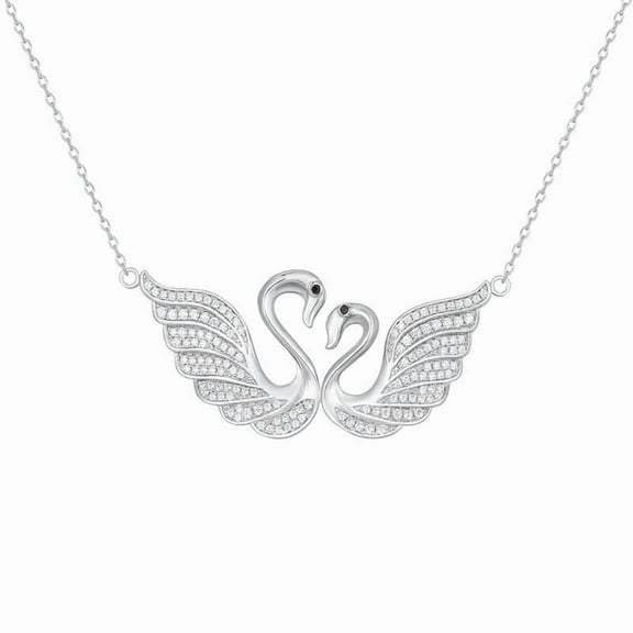 S925 Sterling Silver Double Swan Necklace Women's Clavicle Chain
