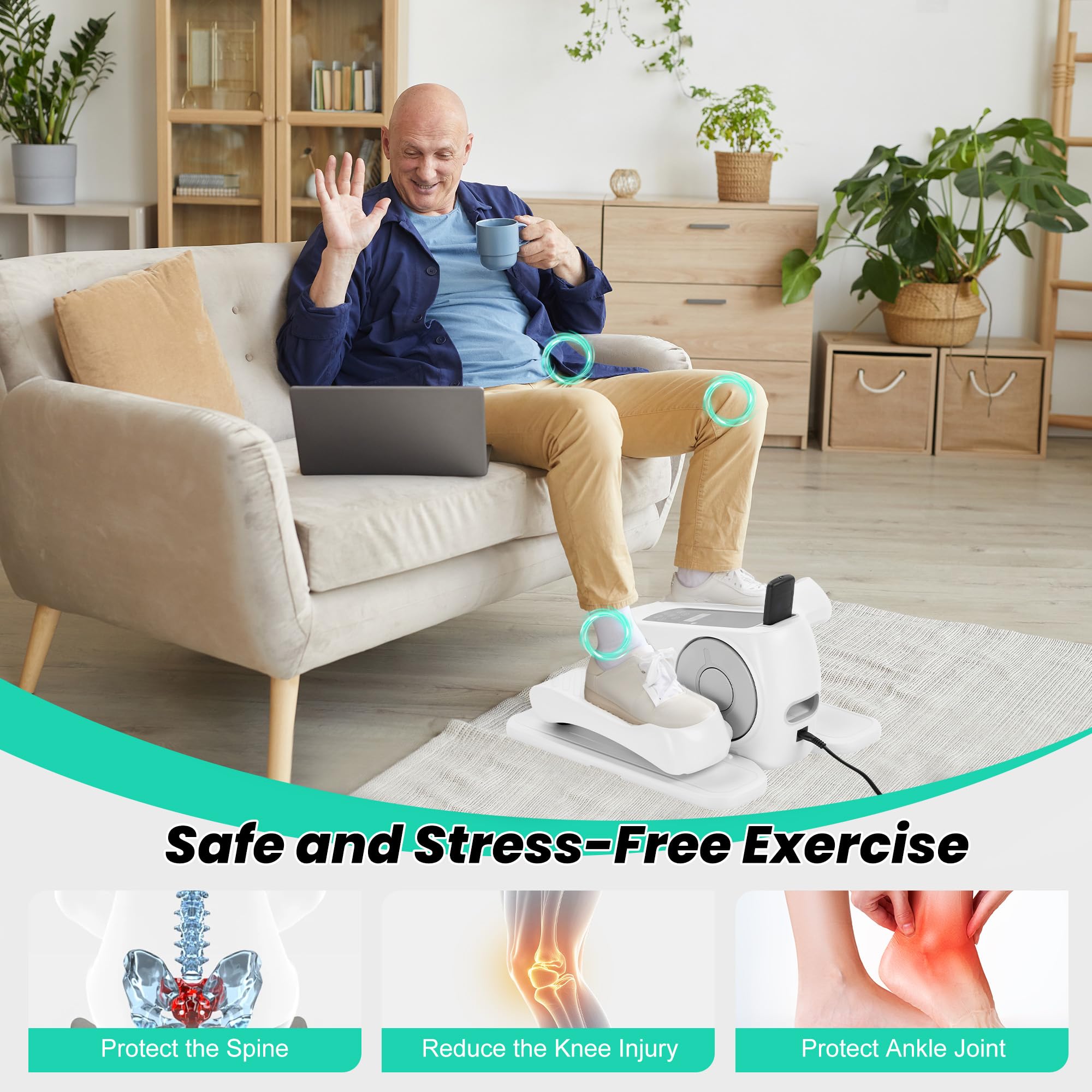 ADVWIN Music Under Desk Elliptical Machine, Electric Leg Exericser While Sitting for Seniors, Seated Pedal Exerciser with Remote Control, Portable Training Equipment for Home Office