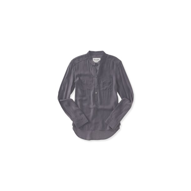 Aeropostale - Camiseta henley semitransparente para mujer, gris, pequeña