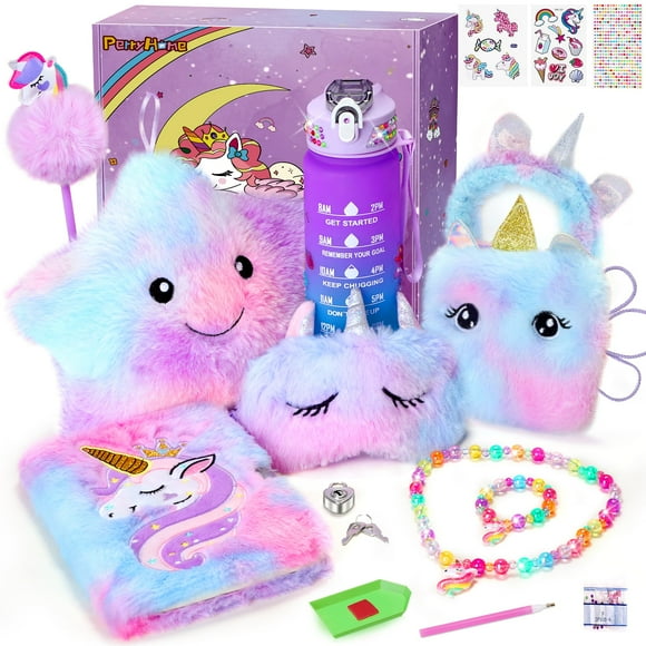 Set de regalo PERRYHOME con unicornios para niñas de 4 a 10 años o más, con almohada y agenda