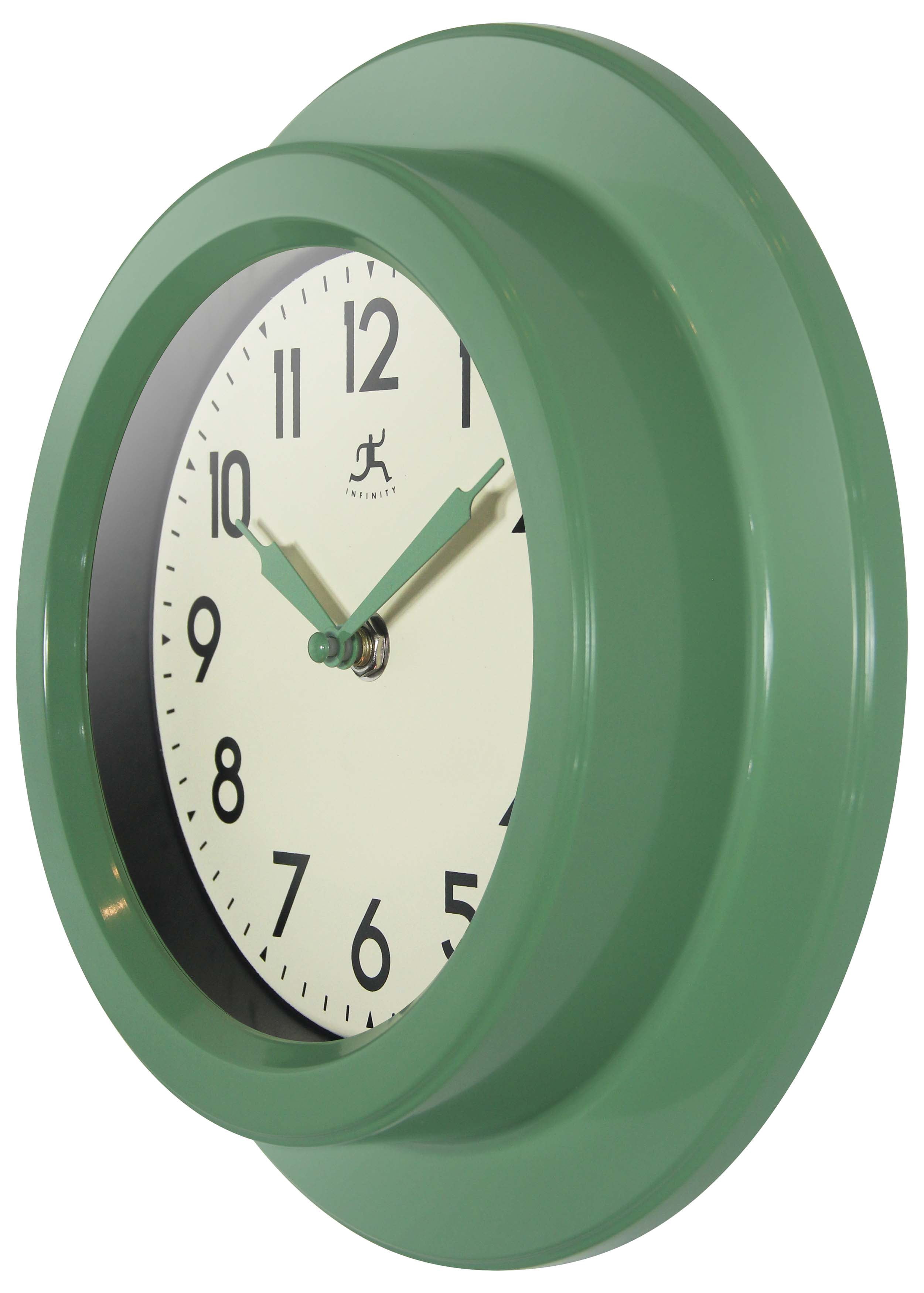 Infinity Instruments Retro Escape Plastic 9.75" Indoor Wall Clock with Silent Movement, Green