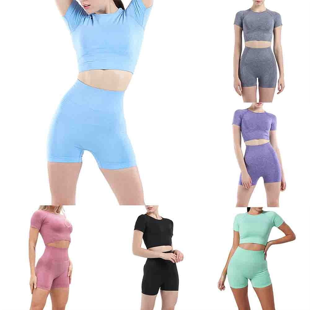 ALSLIAO Women 2pcs Yoga Set Gym Suit Bra Top Shorts Fitness