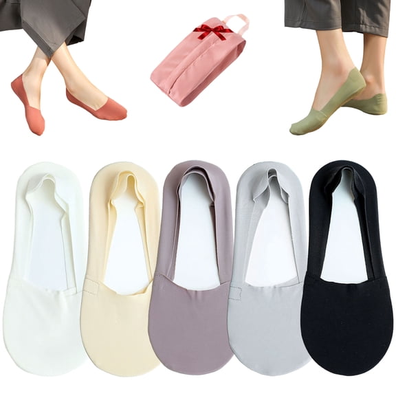 Invisible Non-slip Ice Silk Socks,Thin No Show Socks,Women Summer Ultra Thin Low Cut Liner Ankle Socks for Flats (5 Pairs-A)