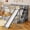 Grey, variant on Twin Over Full Bunk Bed with Slide & Storage Staircase, Solid Pine Wood Frame, Safety Guardrails, Space-Saving Design for Bedroom, Guest Room, White