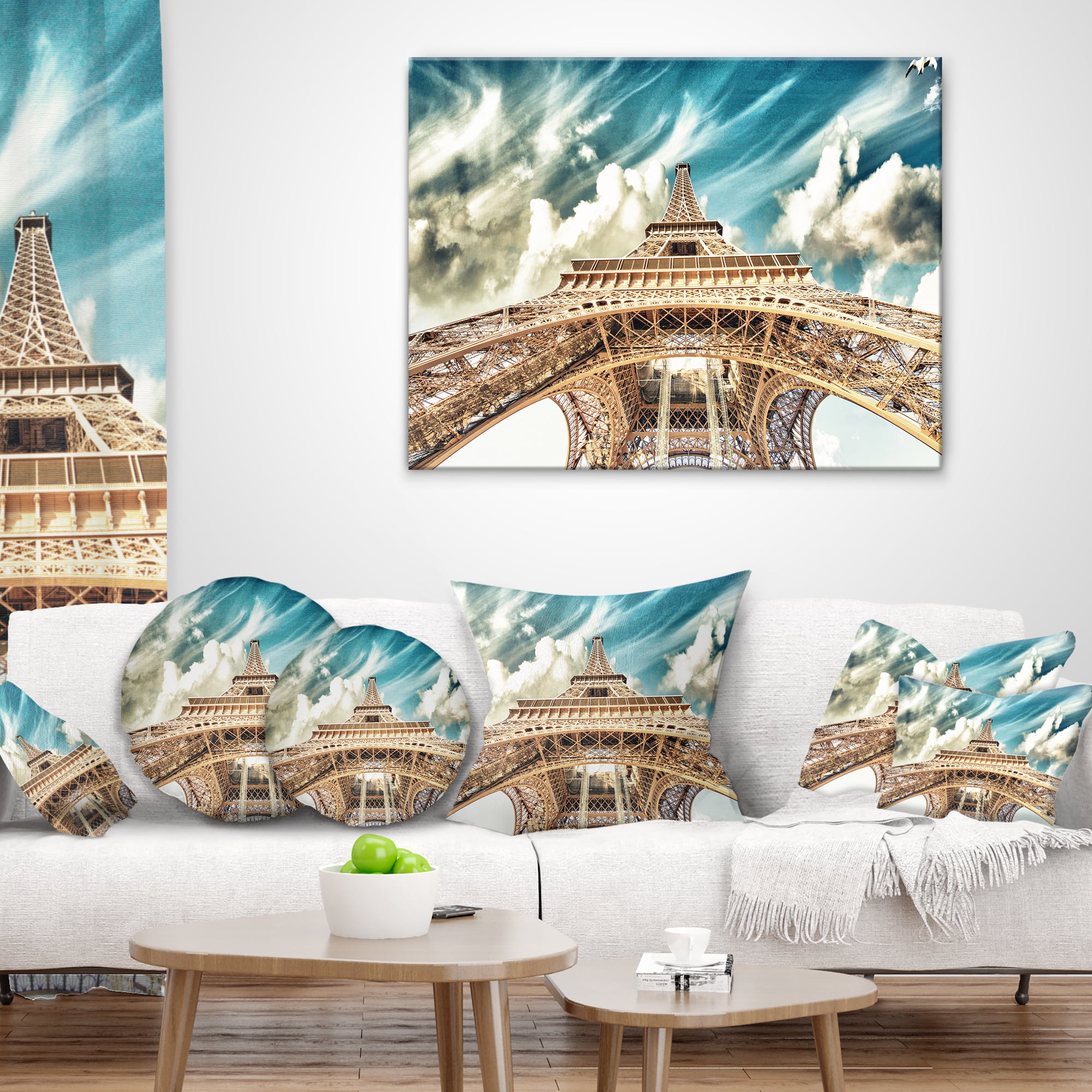 Designart Paris Eiffel TowerUnder Blue Sky - Photography Throw Pillow - 16x16