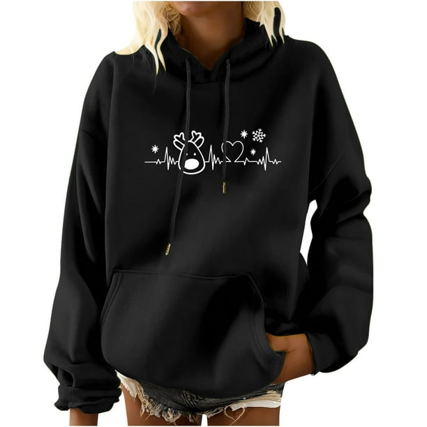 Sudaderas Con Gráficos Navideños Para Mujer Estampado Navideño Manga Larga Bolsillo Casual Sudadera Con Capucha Blusa Odeerbi ODB201033