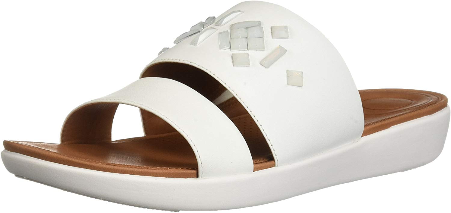 FitFlop Women's Delta Leather Slide SandalsCrystal, Urban White, 7 M