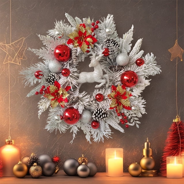 45/50/55cm Guirnalda de Navidad Artificial Guirnalda de Decoración de Navidad para Interior/Exterior