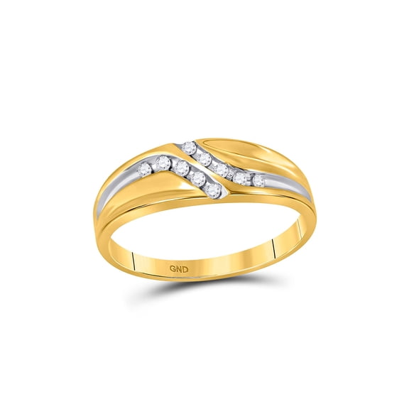 FB Jewels 10kt Yellow Gold Mens Round Diamond Double Row Slender Wedding Band 1/8 Cttw Size 8