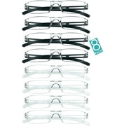 LifeArt Anti-Glare Blue Light Blocking 8-Pack Reading Glasses (Fashion Square Frame, +4.00 Magnification)