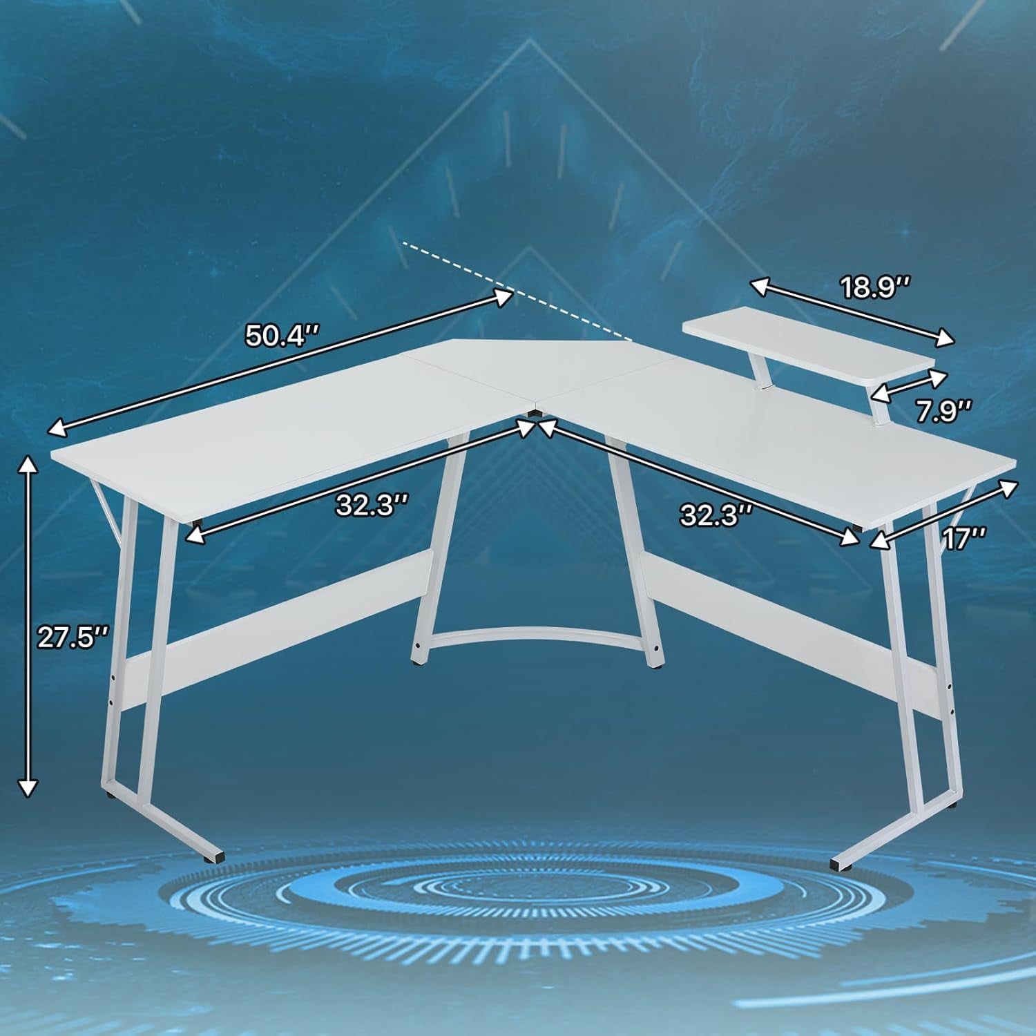 CL.HPAHKL L Shaped Gaming Desk, Corner Computer Desk Table with Monitor Stand for Home Office Study Writing, White