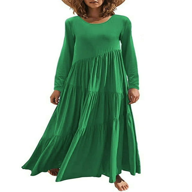 Robes Longues Décontractées pour Femmes, Mode, Coupe Ample, Manches Longues, Unies, Maxi
