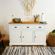 Sunnydaze 52 Solid Pine Sideboard Cabinet with 3 Doors 3 Drawers and Adjustable Shelf, White